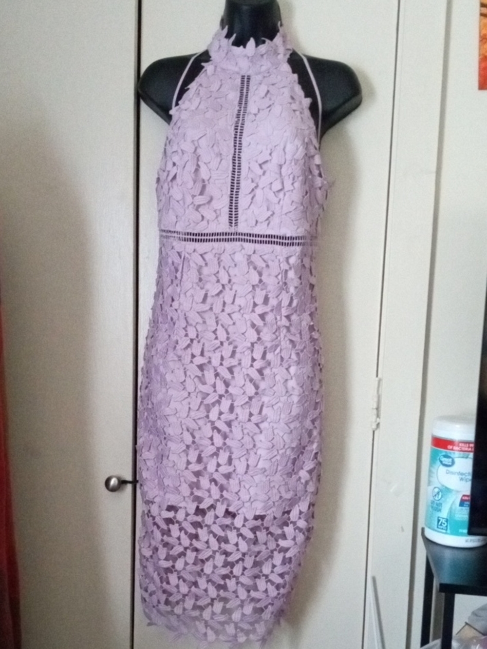 Bardot Gemma Halter Lace Sheath Dress in the Lavender/Orchid Colorway Size US 6S